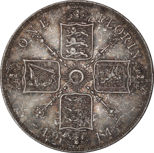 1914 King George V British Silver Florin Coin - EF - SPINK 4012