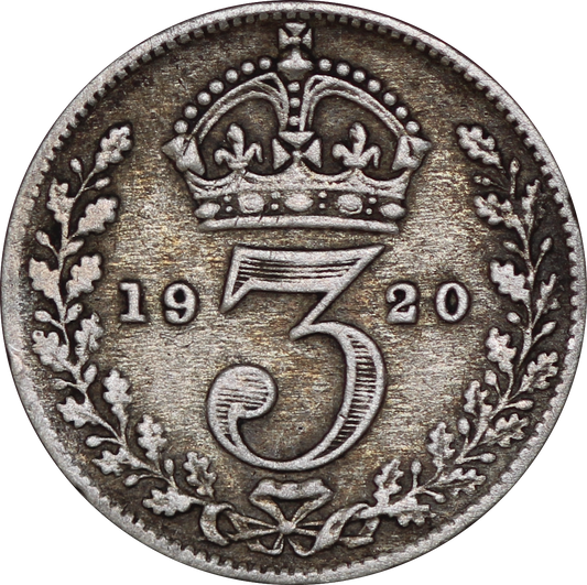 1920 King George V British Silver Threepence Coin - F - SPINK 4015