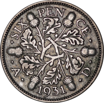1931 King George V Lucky British Silver Sixpence Coin - F - S.4041