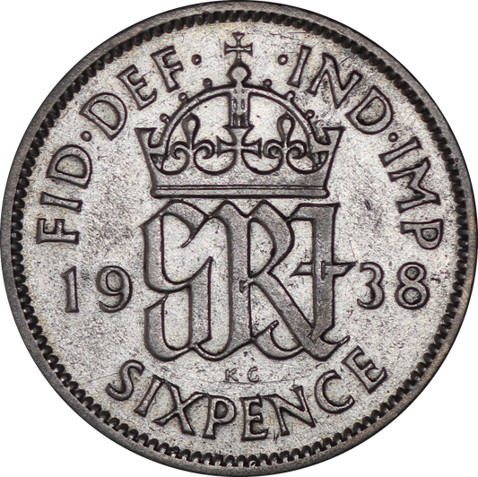 1938 King George VI Lucky British Silver Sixpence Coin - VF - SPINK 4084