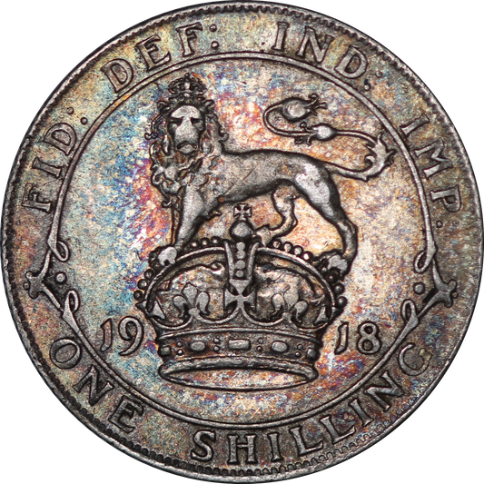 1918 King George V British Silver Shilling Coin - EF - SPINK 4013