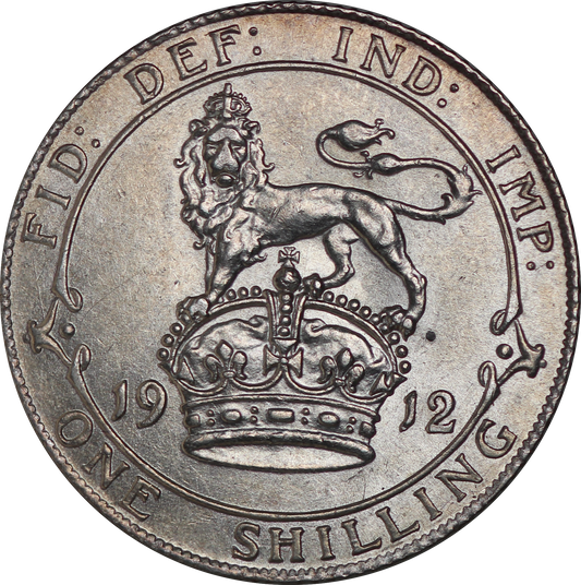 1912 King George V British Silver Shilling Coin - AUNC - SPINK 4013