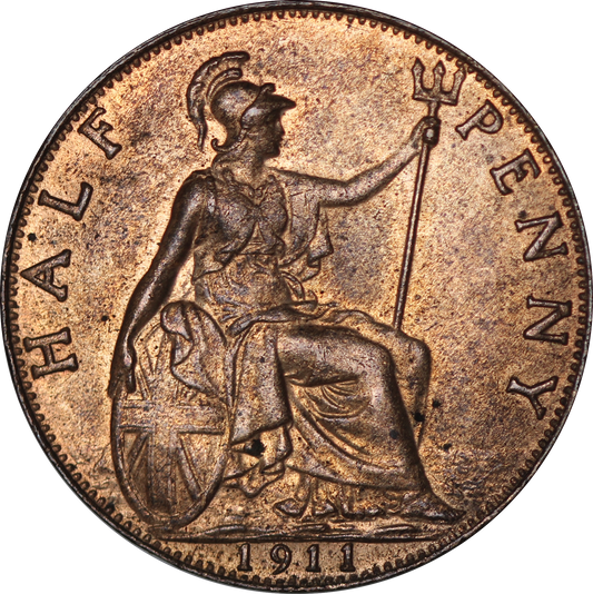 1911 King George V British Bronze One Halfpenny Coin - AUNC - SPINK 4056