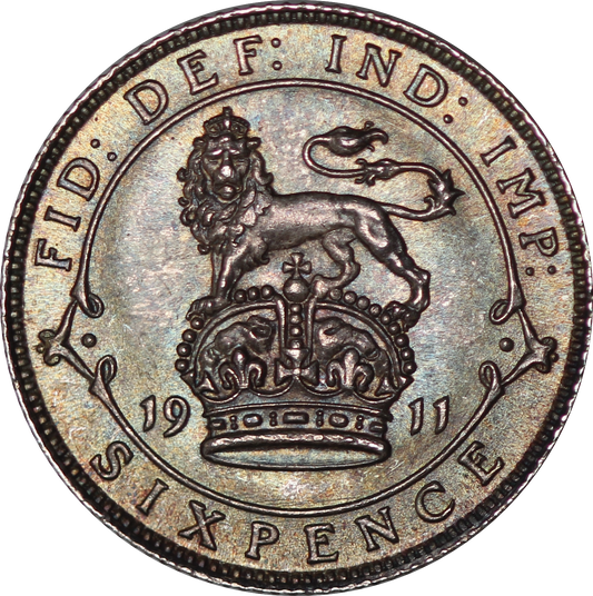 1911 King George V Lucky British Silver Sixpence Coin - UNC - SPINK 4014