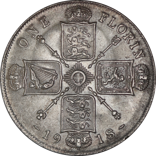 1918 King George V British Silver Florin Coin - EF - SPINK 4012