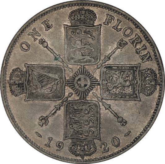 1920 King George V British Silver Florin Coin - EF - SPINK 4022