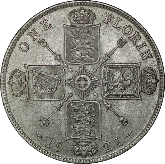 1921 King George V British Silver Florin Coin - AUNC - SPINK 4022A