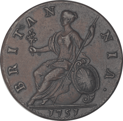 1751 King George II Halfpenny - EF - SPINK 3719