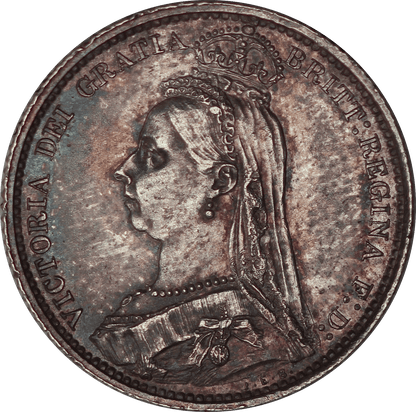1887 Queen Victoria Wreath Sixpence - EF - S.3929