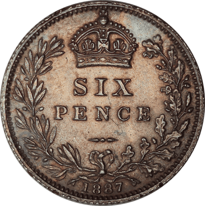 1887 Queen Victoria Wreath Sixpence - EF - S.3929