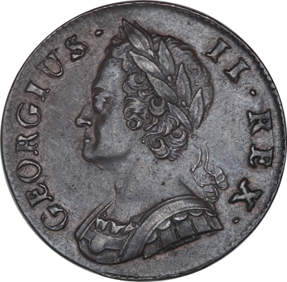 1744 King George II Halfpenny - VF - SPINK 3718