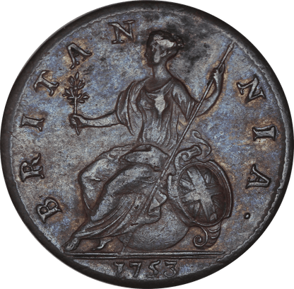 1753 King George II Halfpenny - EF - SPINK 3719