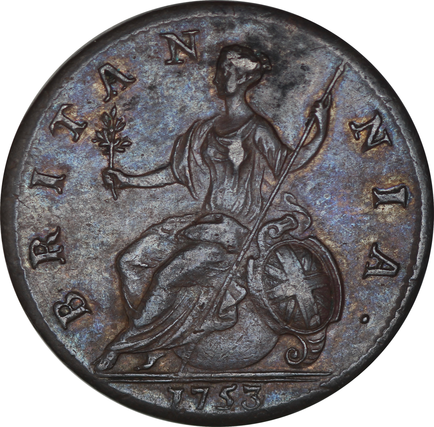 1753 King George II Halfpenny - EF - SPINK 3719