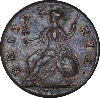 1753 King George II Halfpenny - EF - SPINK 3719