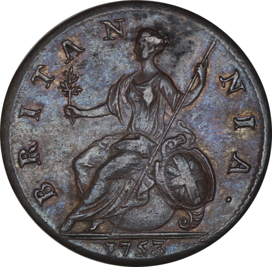 1753 King George II Halfpenny - EF - SPINK 3719