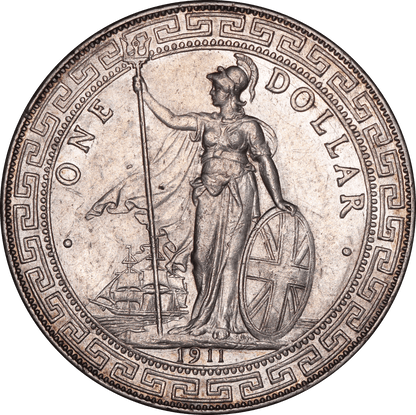 1911 King George V British Trade Dollar Coin - EF - Bombay Mint