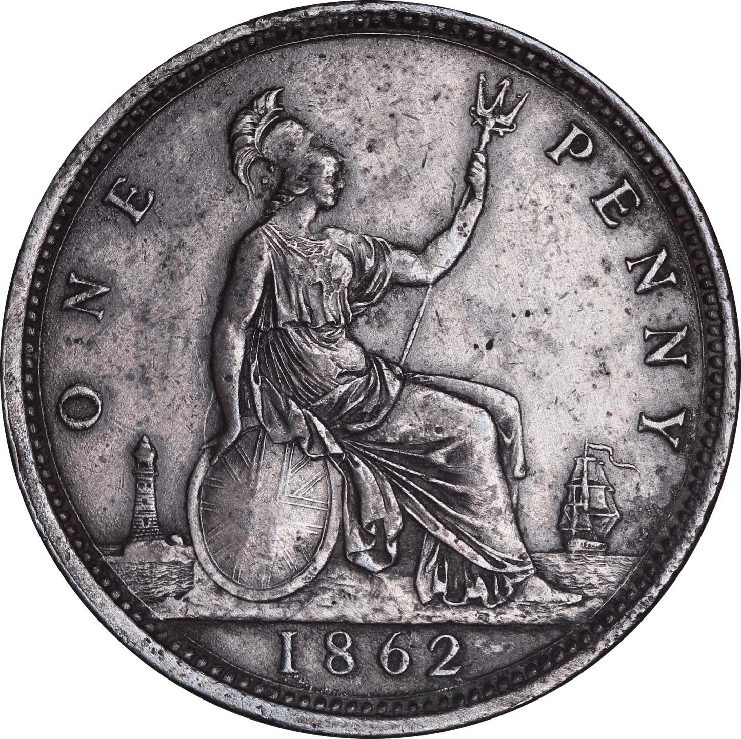 1862 Queen Victoria One Penny - VF - S.3954 Dies 6+G