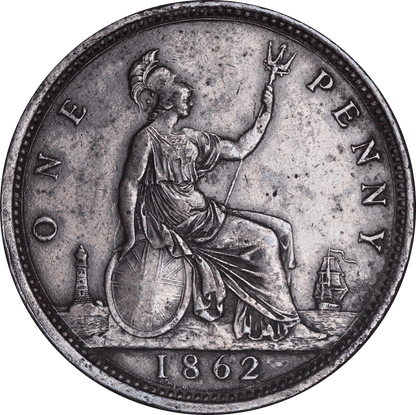 1862 Queen Victoria One Penny - VF - S.3954 Dies 6+G