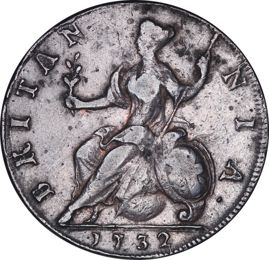 1732 King George II Halfpenny - F - SPINK 3717